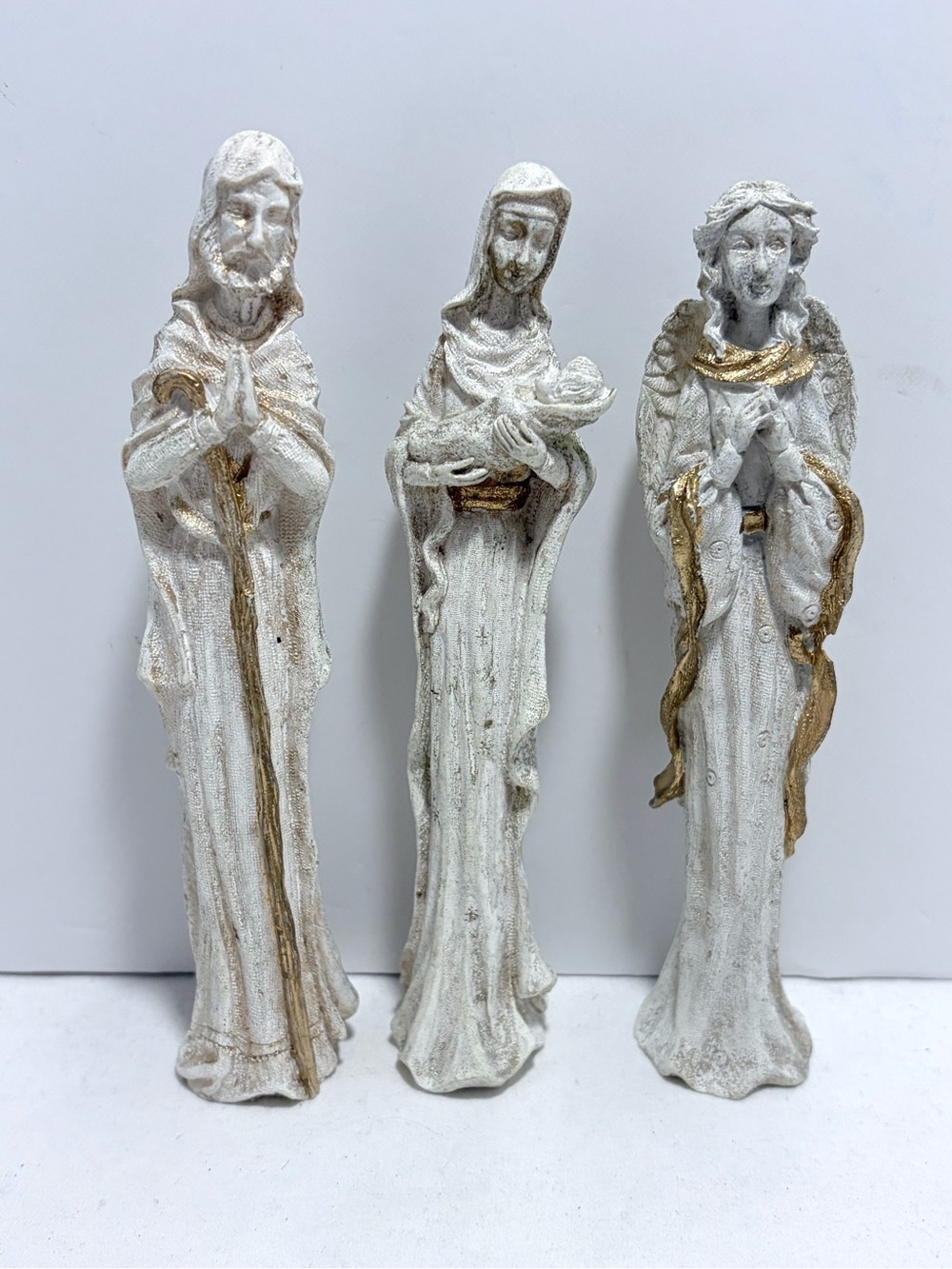 Resin Nativity Figurine Trio Elegant Holiday Decor Mary Joseph Baby Jesus